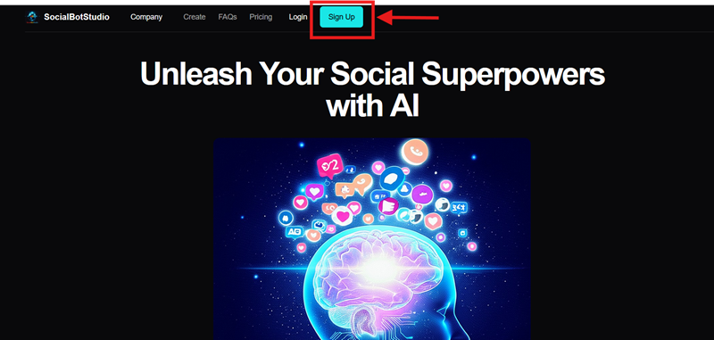 Website header with an arrow pointing to the Sign Up button.